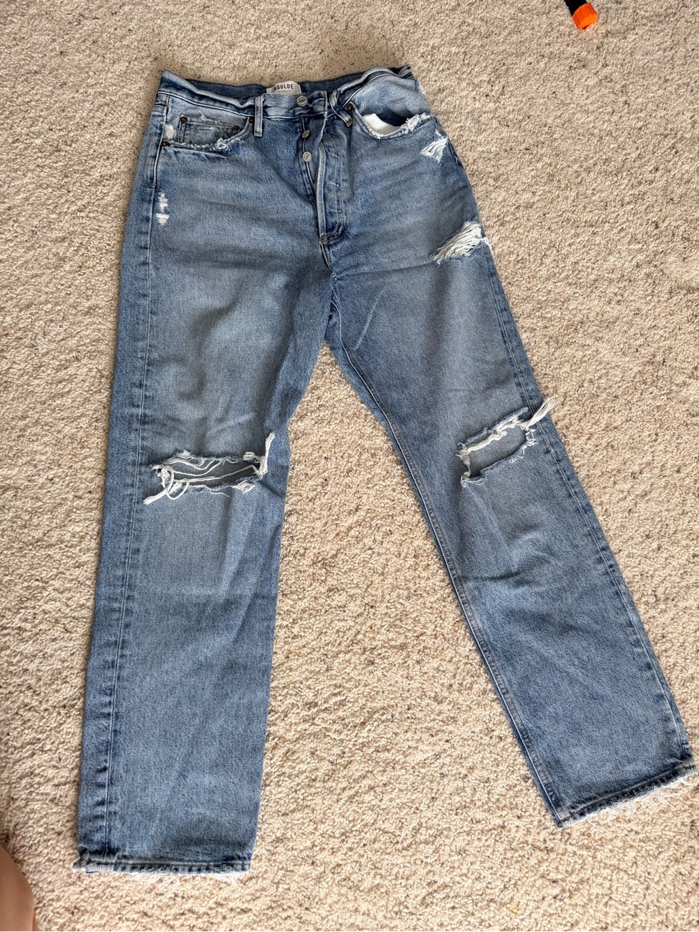 Agolde Light Blue Straight-Leg Distressed Jeans